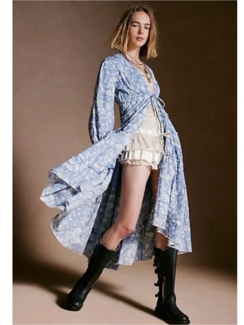 Free People Pappiet Midi Dress in Bluebell Combo Size Large - Picture 6 of 9